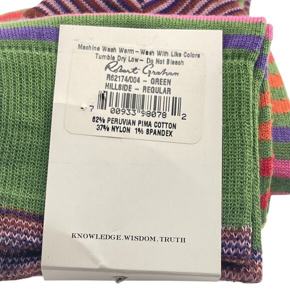 Robert Graham Mens Hillside Regular Striped Socks Green/Purple/Orange - Picture 4 of 7